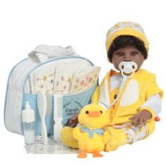 Boneco Reborn Bebê Realista Negro Enxoval Patinho Completo - Cegonha R