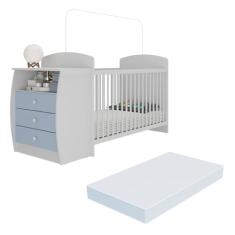 Berço Cômoda Multifuncional Colinho de mãe com colchão incluso Multimóveis Branco/Azul