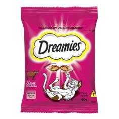 Petiscos para Gatos Dreamies Adultos Sabor Carne Tentadora com 40g