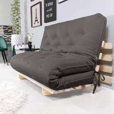Sofa Cama Casal Futon Oriental Chumbo Sarja Impermeável Com Madeira Maciça