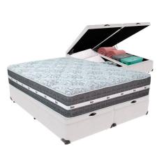 Cama Box Com Baú Bege E Colchão Queen Black Grafit Branco