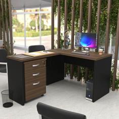 Escrivaninha Mesa Escritório em L com Gaveteiro 3 Gavetas com Chave 12