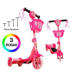 Patinete Infantil Patrulha Canina Rosa 3 Rodas Luz E Som - DM Toys