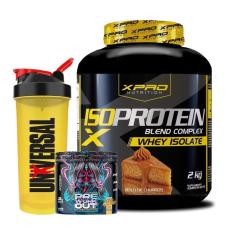 Kit Whey Protein Iso Blend Complex 2kg +PréTreino Xtreme300g -XPRO +Coqueteleira -Universal-Unissex