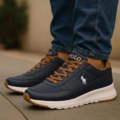 Tenis masculino Polo Open Sapato Leve Macio Casual Dia a Dia, Marinho,