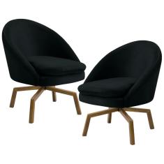 Kit 2 Poltronas Decorativas Giratórias Rafa C-300 Veludo Preto Domi Móveis