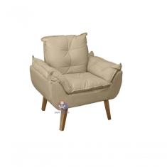 Poltrona Decorativa Glamour Com Puff Suede Veludo Light Fibra Siliconada Bege SMF Decor