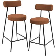 Kit 02 Banquetas Baixa Milão L02 Assento Poliéster Estrutura Aço Encosto Baixo Altura 60 cm Terracota