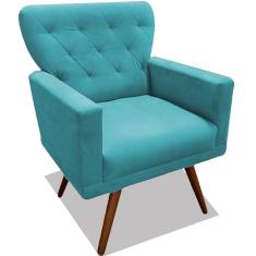 Poltrona Decorativa Julieta Pés Madeira Suede Turquesa