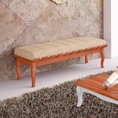 Recamier Banco Isabela 160 Cm Retrô Pés Luiz XV Estofado Madeira Maciça Linho Bege M58 - RMI