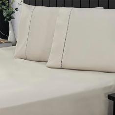 Jogo de Cama Queen Percal 400 Fios Ponto Palito 03 Peças, Antiácaro, Anti-pilling com Toque Macio - Bege