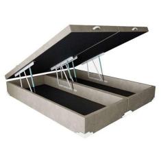 Base Box Baú Casal Bipartido Suede Bege 39x138x188