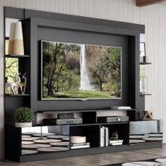 Rack Estante com Suporte TV 65&quot; e Espelho Oslo Multimóveis Preto
