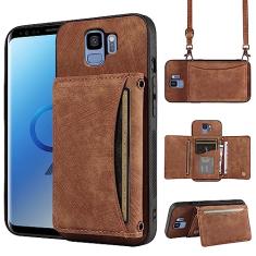 Capa de telefone para Samsung Galaxy S9 capa carteira com alça de ombro transversal e suporte de cartão de crédito de couro bolso fino acessórios para celular bolsa flip S 9 Edge 9S GS9 mulheres