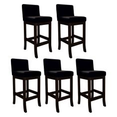 Kit 5 Banquetas Média Estofada para Bancada Capuccino Melody Suede Preto