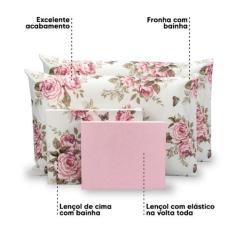 Lençol Casal 6 Pçs Estampado Percal 180 Fios Bainha - Bem Me Quer Enxo