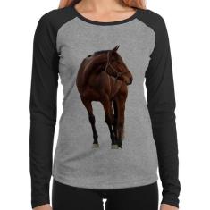 Baby Look Raglan Cavalo Andaluz Manga Longa - Foca na Moda, Cinza, Pre