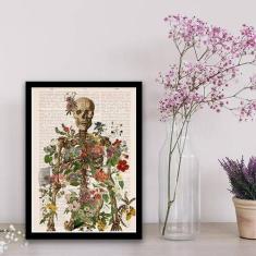 Quadro Decorativo Esqueleto com Flores 45x34cm - Quadros On-line, A3 (