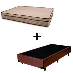 Cama Box Solteiro 88 Tecido Sintético Marrom Com Colchão Polônia Bello Box - D28 65x88x188