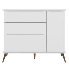 Cômoda Infantil 1 Porta 3 Gavetas 100% Mdf Pés Retrô Mel P04 Branco - Mpozenato