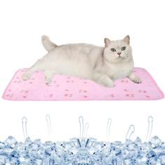 SEIS Almofada de gelo para cães, tapete de canil de seda para gatos, tapete de resfriamento para animais de estimação, tapete de bambu fresco para o verão, almofada respirável (gato rosa, P