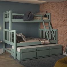 Treliche com Cama de Casal 3 Gavetas Madeira Maciça Móveis Saraiva