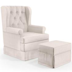 Poltrona De Amamentação Com Balanço e Puff Helena P02 Capitonê Linho C