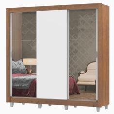 Guarda-roupa Casal Madesa Lyon Plus 3 Portas de Correr com Espelhos 4 Gavetas com Pés