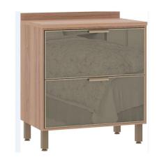 Balcão Luciane Yara 80Cm Vidro 2 Gavetas Vanilla/Grafite