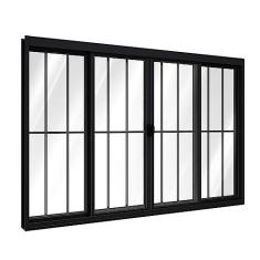 Janela de Alumínio de Correr Central 4 Folhas Com Grade 100x200cm Riobras Preto