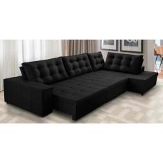 Sofá de Canto Retrátil e Reclinável com Molas 3,40x2,00 Jacke Suede Preto Adonai Estofados