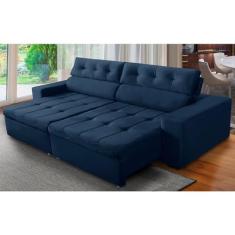 Sofá Retrátil e Reclinável 3 Lugares com Molas 2,50m Dani Suede Azul Adonai Estofados