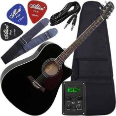 Kit Violão Folk Eletroacústico Cordas Aço Gf1R Bk Giannini