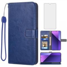 Capa carteira compatível com Xiaomi Redmi Note 13 Pro Plus, protetor de tela de vidro temperado e capa flip de couro, suporte para cartão, acessórios de celular, capas de telefone para RedmiNote13