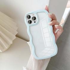 UEEBAI Capa transparente com moldura ondulada para iPhone 14 Pro de 6,1 polegadas, capa de telefone ondulada fofa para meninas, ajuste fino, à prova de choque, capa macia e bonita para mulheres - azul