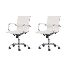 Kit 2 Cadeiras Escritório Stripes Diretor Pu Branca Base - Waw Design