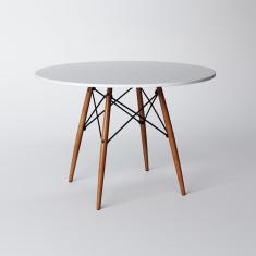 Mesa De Jantar Redonda Eiffel Eames 110Cm Tampo Madeira Branco - Up Home