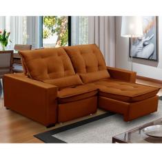 Sofa Retratil Reclinavel 2 Lugares 2,10m Atlantis Veludo Laranja Lanso