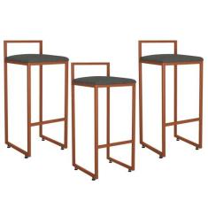 Kit 03 Banquetas Alta Para Cozinha Sala de Jantar Hanna L02 Bronze Lin