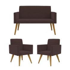 Kit Sofá Namoradeira + 2 Poltronas Decorativas marrom