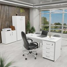 Conjunto 4 Peças com Mesa para Escritório, Gaveteiro e 2 Armários Bran