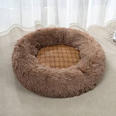 Cama de gato donut, camas de cachorro de pelúcia falsa para cães médios e pequenos - travesseiro redondo interno auto-aquecimento aconchego cama de gato lavável diâmetro 40 cm