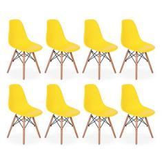 Conjunto 8 Cadeiras Charles Eames Eiffel Wood Base Madeira - Amarela -