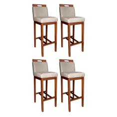 Kit 4 Banquetas Alta Estofada Veneza 104 Cm Madeira Maciça Castanho Suede CCS