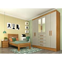 Guarda Roupa Casal com Espelho 6 Portas 4 Gavetas Arizona Cinamomo/off White