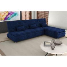Sofá Cama Reclinavel com Chaise Penélope Suede Azul B254 - Matrix