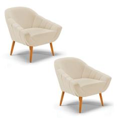 Kit 02 Poltronas Giovana Linho Pés Palito Castanho - D`Rossi