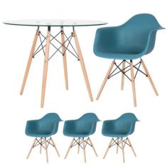 Mesa Redonda Eames Com Tampo De Vidro 100 Cm + 3 Cadeiras Eiffel Daw -