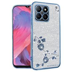 Kainevy Capa para Honor X6s transparente com glitter floral estética fofa brilhante para mulheres meninas capa bonita para Honor X6s capa de telefone de silicone à prova de choque protetora fina