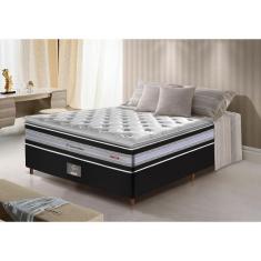 Conjunto Cama Box Casal De Molas Ensacadas D33 Com Pillow Top Cama Inbox Select 138x188x71 Preto